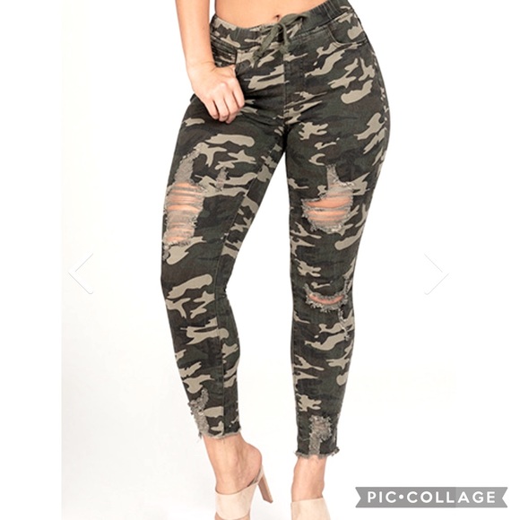 Camo Print Distressed Joggers - Picture 1 of 5